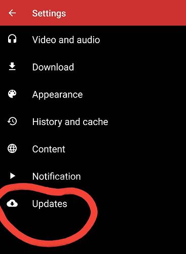 update option in settings