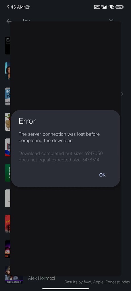 Download Completed But Size Different Error When Trying To Open