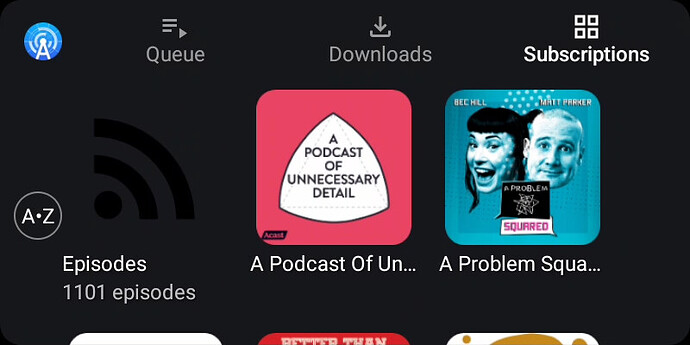 Grid view for subscriptions